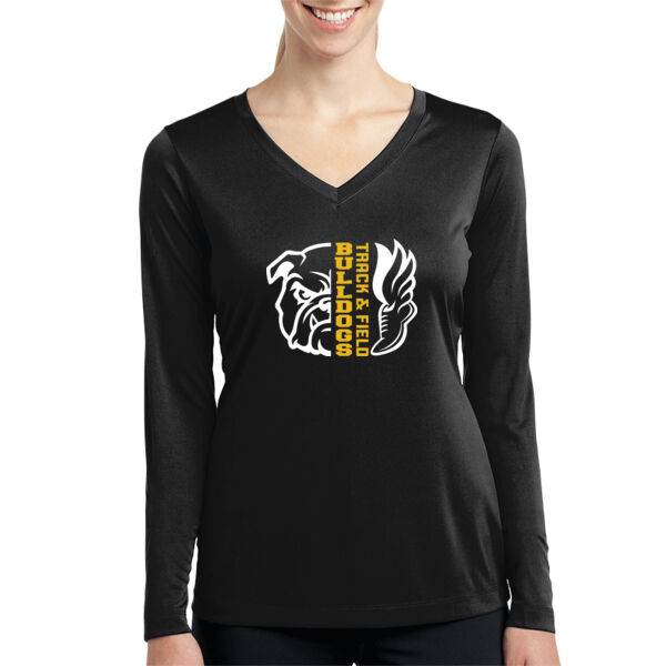 LeyVa Track and Field  Ladies Long Sleeve PosiCharge Competitor V Neck Tee Thumbnail